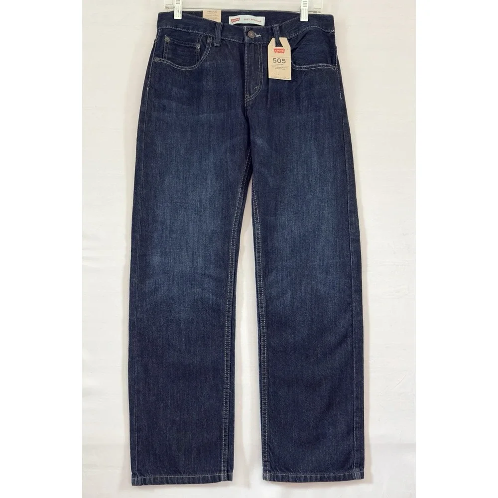 Levi's 505 Jeans Mens  Blue Dark Wash Regular Fit Straight Leg 29x29  NwT‎